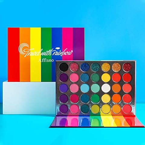 Eyeshadow Palette Colorful Rainbow Matte and Shimmer Pressed Glitter,Afflano Pigmented Eye Shadow Pallets Pink Red Orange Yellow Green Blue Purple,Blendable Bright Makeup Palettes eyeshadow For Women Cover