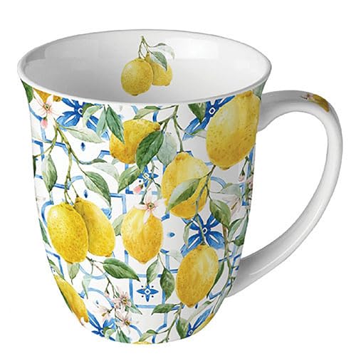 Tasse 10cm Porzellan mit Zitronen Motiv - 0,4L Keramiktasse...