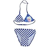 Gr.98/104, 110/116, 122/128 Disney Frozen Eiskönigin Mädchen Girls 2tlg. Bikini blau/weiß gestreift (122/128)