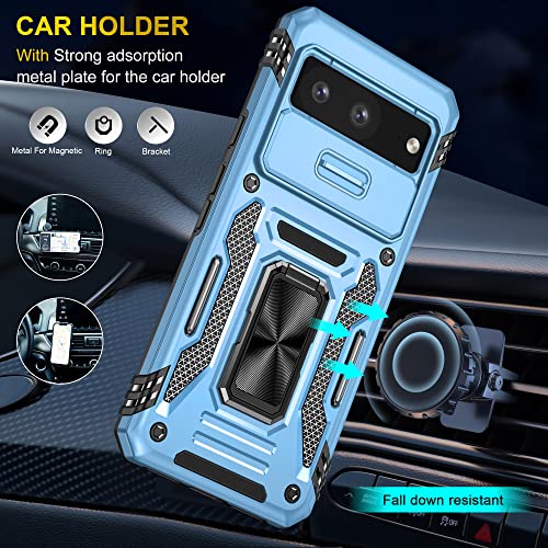 Image of Slide Camera Cover with Ring Holder Mobile Phone Case Cover for Google Pixel 7a (Blue)
