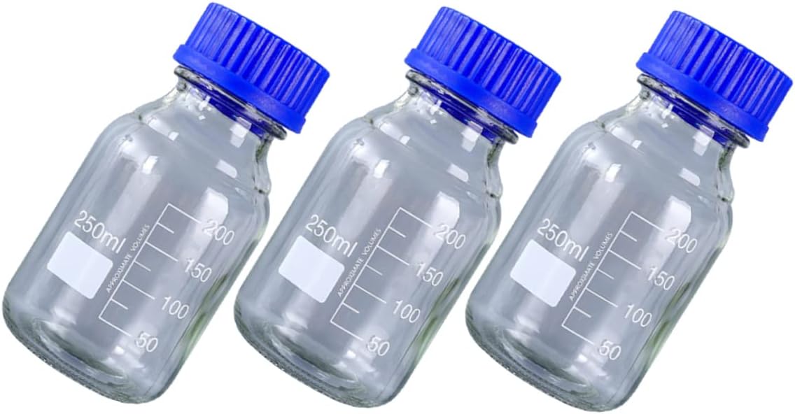 3pcs Glass Chemical Reagent Bottles with Screw Cap Wide Mouth Medicine Containers for Lab Use Transparent Design for Safe Liquid Storage