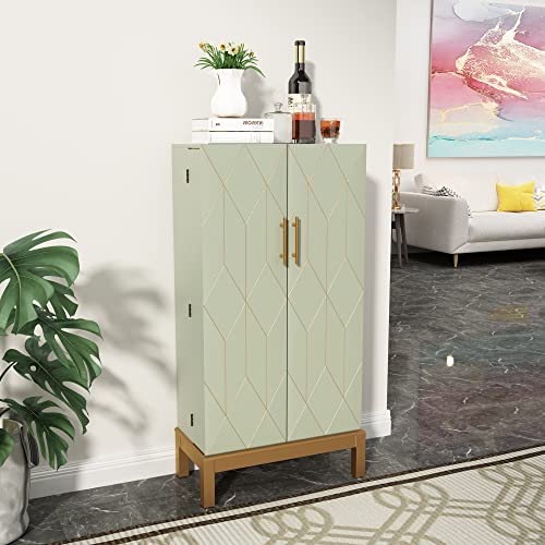 HOLTICO 45\'\' Kitchen Pantry Cabinet, Storage Cabinet with Doors and Adjustable Shelves, Food Pantry Cabinet for Kitchen, Dining Room, Living Room and Garage, Gold Legs, Green Cabinet.
