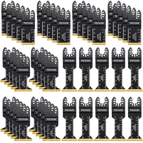 Image of PECHAM 50PCS Titanium Oscillating Tool Blades, Universal Oscillating Multitool Blades Metal Cutting Quick Release for Hard Material Metal Nails Wood Plastic Fit Dewalt Rockwell Milwaukee Makita Bosch
