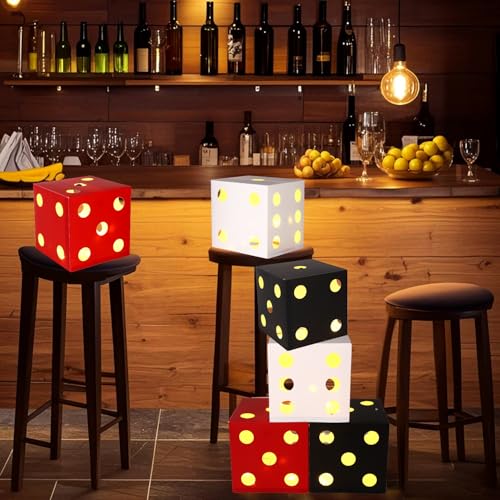 6pcs Large Big Casino Dice Favor Boxes with Lights, 7in Giant Jumbo Glow Decorations for Las Vegas Game Night Theme Birthday and Centerpieces Party (Red, Black, White) by BTFO - Image 3