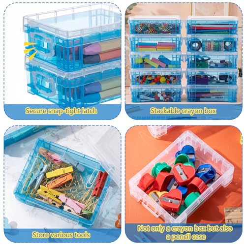Image of Suzile 50 Pcs Plastic Crayon Box with Lid 4.8 x 3.4 x 1.6 In Crayon Storage Containers Bulk for Office School Classroom Supplies Pen Pencil Art Crafts(Blue)