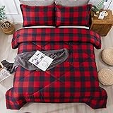 Andency Red Buffalo Check Comforter King(104x90Inch), 3 Pieces (1 Plaid Comforter and 2 Pillowcases)...