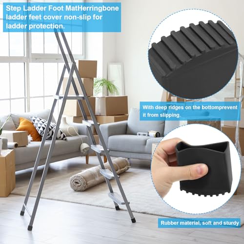 PATIKIL Stufenleiter Fußmatte, 2er Pack Herringbone Leiterfüße Abdeckung rutschfeste Gummikappe dicke Leiterbein Zubehör Ersatz für Leiterschutz, Schwarz