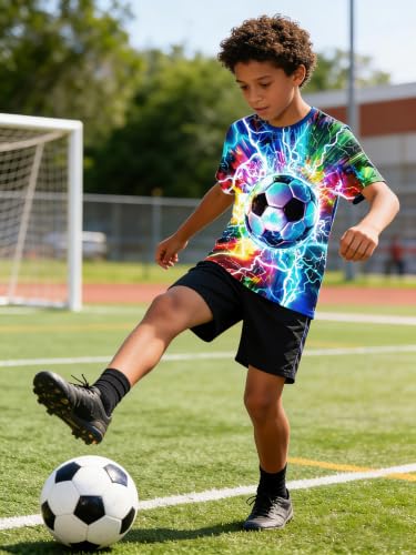 Image of Boys 3D Graphic Short Sleeve Shirts Cool Novelty Tees for 6-14 Years | Crew Neck, Comfy Loose Fit, Ideal For Sports Fans, Sports Game & Daily Casual Wear