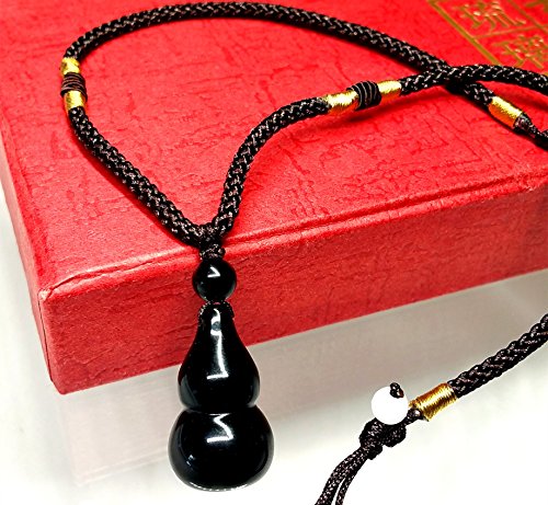 Betterdecor Feng Shui Black Obsidian Wu Lou Hu Lu Gourd Pendant Amulet For Health And Protection (With A Pouch) #TOP2