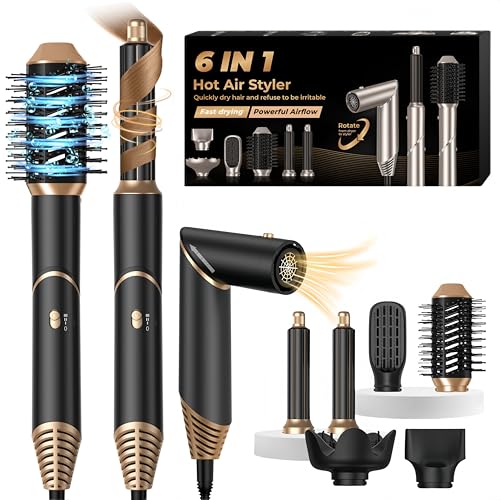 Air Styler 6 en 1 Air Brush Brosse Chauffante Brushing & Sèche-Cheveux avec Diffuseur Brosse Soufflante Airstyler Boucleur a Cheveux à Air Brosse à Lissante...