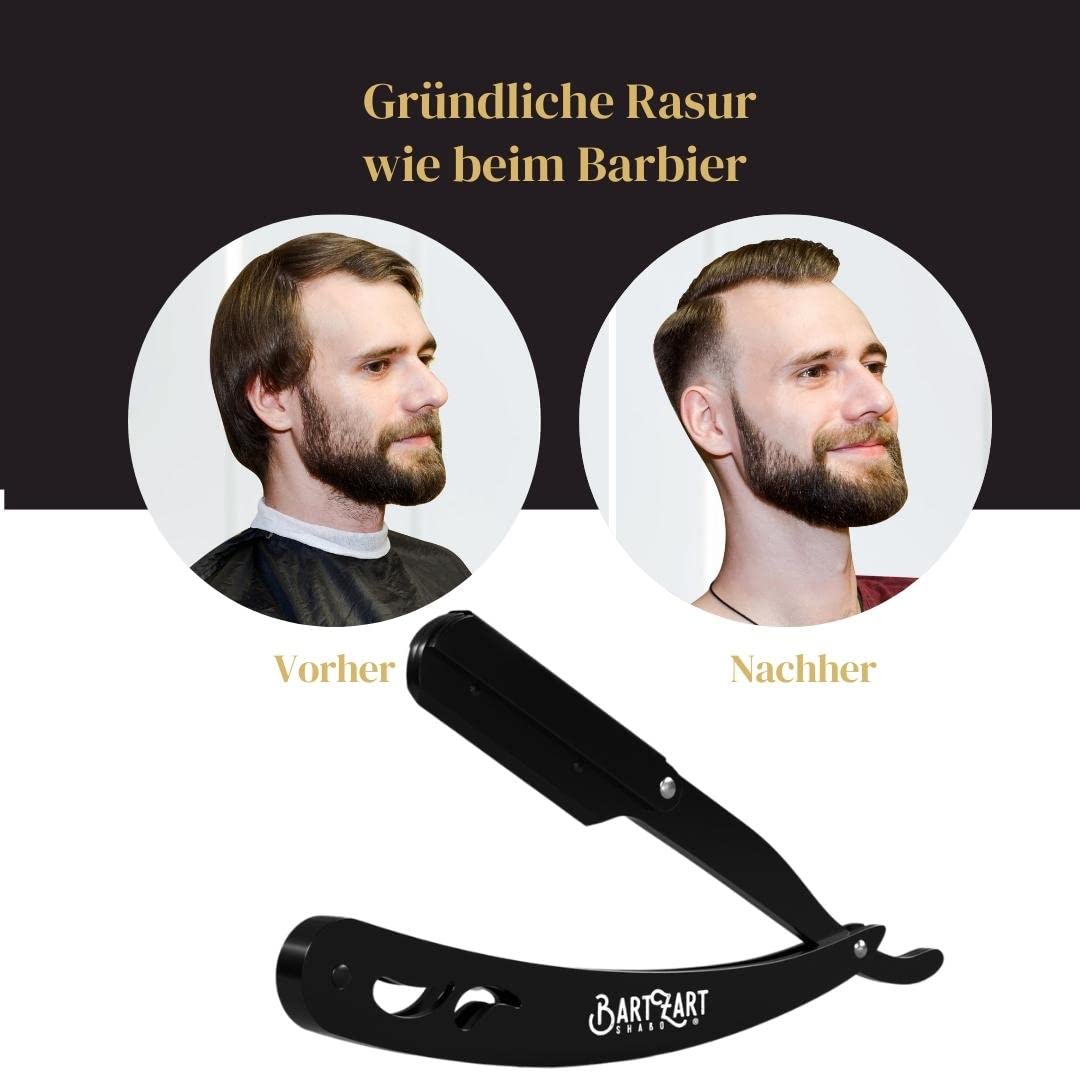 BartZart Bartpflege Set mit Zedernholz I Bart Set 6 tlg. I Rasiermesser mit Wechselklinge, Bartöl, Bartwachs, Bartkamm aus Holz & Kulturtasche I Bartpflegeset Männer