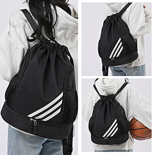 Geteruuv Drawstring Backpack For Men Gym Bag Large Capacity Black Durable Waterproof Beach Backpack With Shoe Compartment For Sports Outdoor 2023 - Black #TOP3