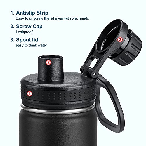 Koodee Water Bottle For School-12 Oz Stainless Steel Vacuum Insulated Wide Mouth Water Flask With Leakproof Spout Lid (Black) #TOP5