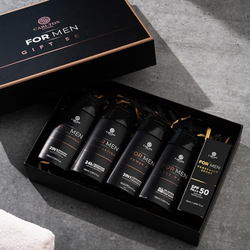 Image of Carlton London Men Gift Set 5 - Facewash, Body Lotion, Shower gel, Sunscreen spray, and Face scrub + mask | Cruelty free best for men and boys - 450ml