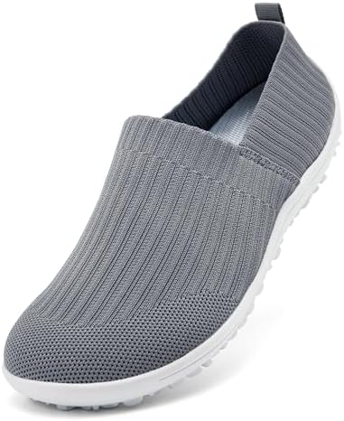 MGBDSZ Womens Barefoot Shoes Walking Wide Toe Box Slip On Sneaker Zero Drop Non-Slip Sole Casual Lightweight Breathable Tennis Workout Shoes to Travel Light Gray Size 6.5