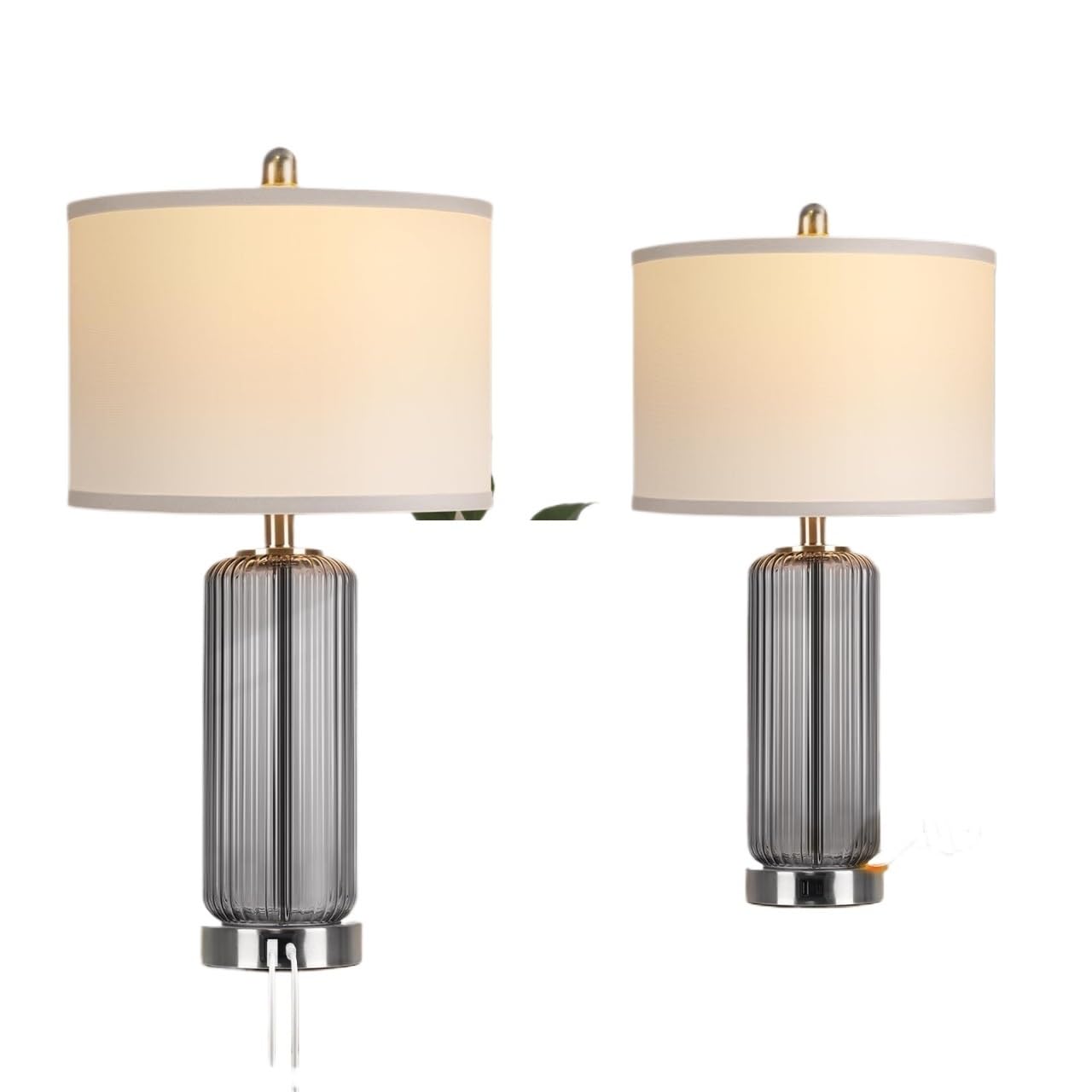 TTDGYYXW Lampada da Tavolo di Lusso in Vetro Testurizzato Verticale - Confezione da 2, dimmerabile al Tocco con Porte USB, Adatta per Camera da Letto e Soggiorno (Trasparente)