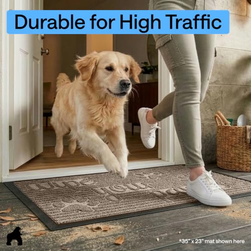 Image of GORILLA GRIP WeatherMAX Door Mat, Indoor Outdoor Use, 29x17, Beige Paw