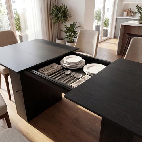 63" to 79" Modern Extendable Dining Table with Storage for 6-10 People - image 5