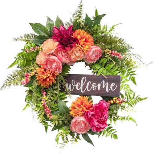 PGANDS-Spring-Wreaths-for-Front-Door-with-Wooden-Sign-Peony-Dahlia-20-Artificial-Summer-Wreath-Floral-Easter-Decor-for-Indoor-Outdoor-Farmhouse-Home-Wall-Window PGANDS Spring Wreaths for Front Door with Wooden Sign Peony Dahlia 20 Artificial Summer Wreath Floral Easter Decor for Indoor Outdoor Farmhouse Home Wall Window
