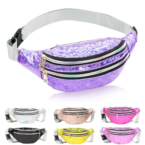 Gürteltasche Damen, Bauchtasche Damen, Modische Gürteltasche, Verstellbarer Gurt Hüfttasche, Bauchtasche Mode Wasserdich mit 3 Fächer für Outdoor-Reisen, Joggen, Hund Gassi Gehen (Lila)