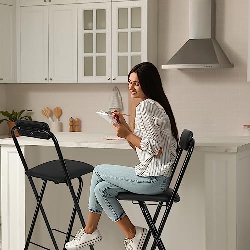 Image of Thyle 2 Pcs Folding Bar Stool with Backrest, Tall Foldable Stool Chair Portable High Folding Bar Chair Counter Height Seat Leather Padded for Kitchen Island Shop Cafe Dining Room Black (29.5 Inch)