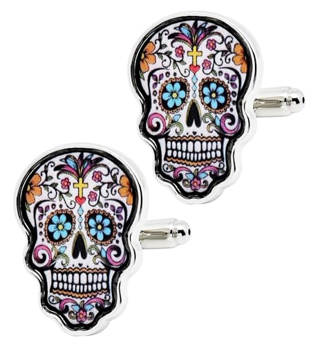 Mancuernillas calavera multicolor para hombre miniatura 1