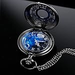 Tiong Pocket Watch Hollow Blue Star Design Roman Numerals Quartz with Chain Christmas Birthday Gifts - Image 5