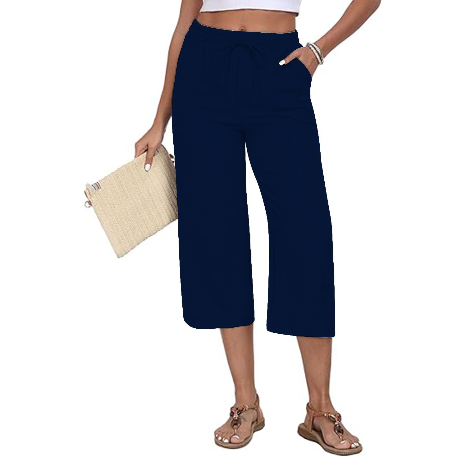 volex Women Relaxed Fit Cotton Capri with Elastic Waistband, Side Pockets and Solid Casual Bottom Wear|Capri for Women-Pack of 1-picture-56