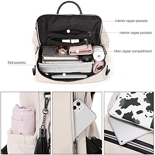 Image of CLUCI Backpack Purse for Women Fashion Leather Designer Travel Large Ladies Shoulder Bags with Tassel, Off-white Milk Pattern, Large,