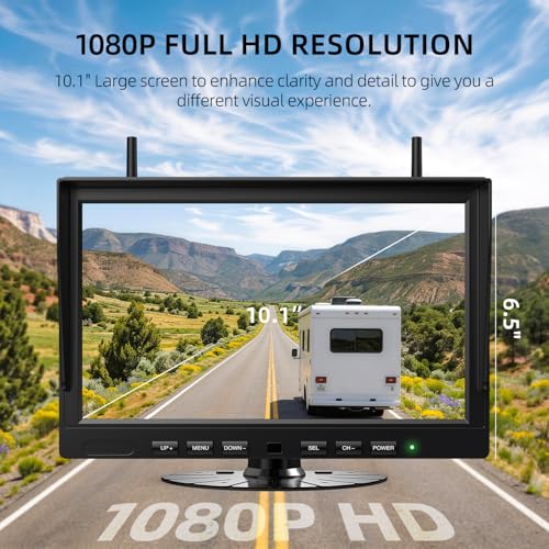 Image of eRapta Magnetic Wireless Backup Camera Kit with HD1080P 10 inch DVR Monitor, Dual RV /Trailer /Truck /Tractor Cameras Wireless System, No Wiring, 9600mAh Rechargeable Battery, IR Night Vision-ACT1002