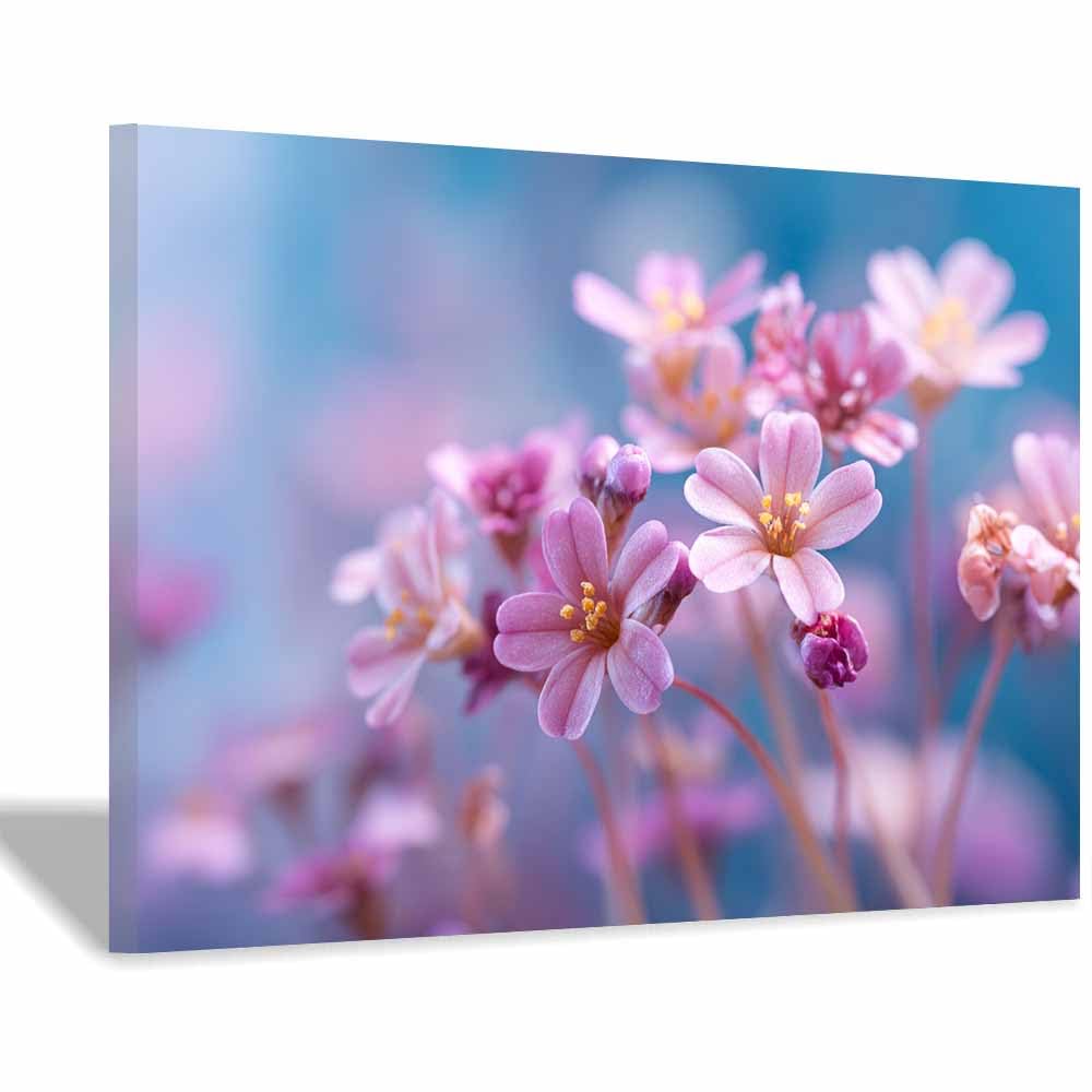 ZAMAEIU Canvas Print Wall Art Small flower clusters Modern Nature Landscape Poster, for living room, bedroom,Corridor Office Room Decoretc.(pink)-50x70cm Framed