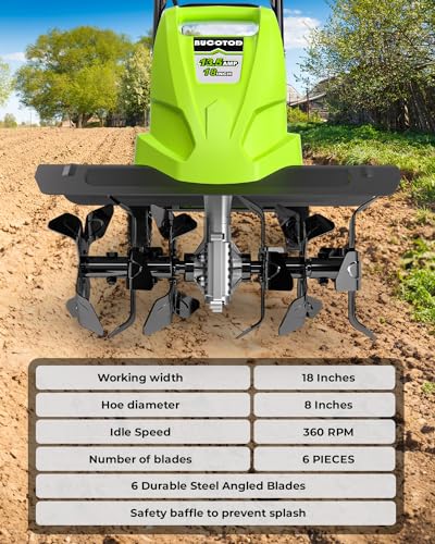 18-Inch 13.5 Amp Tiller/Cultivator with 6 Steel Tines, 3-Adjustable Wheels, Foldable Handle, 8'' Tilling Depth Electric Corded Tillers, Electric Garden Rototiller for Garden Lawn Soil Digging