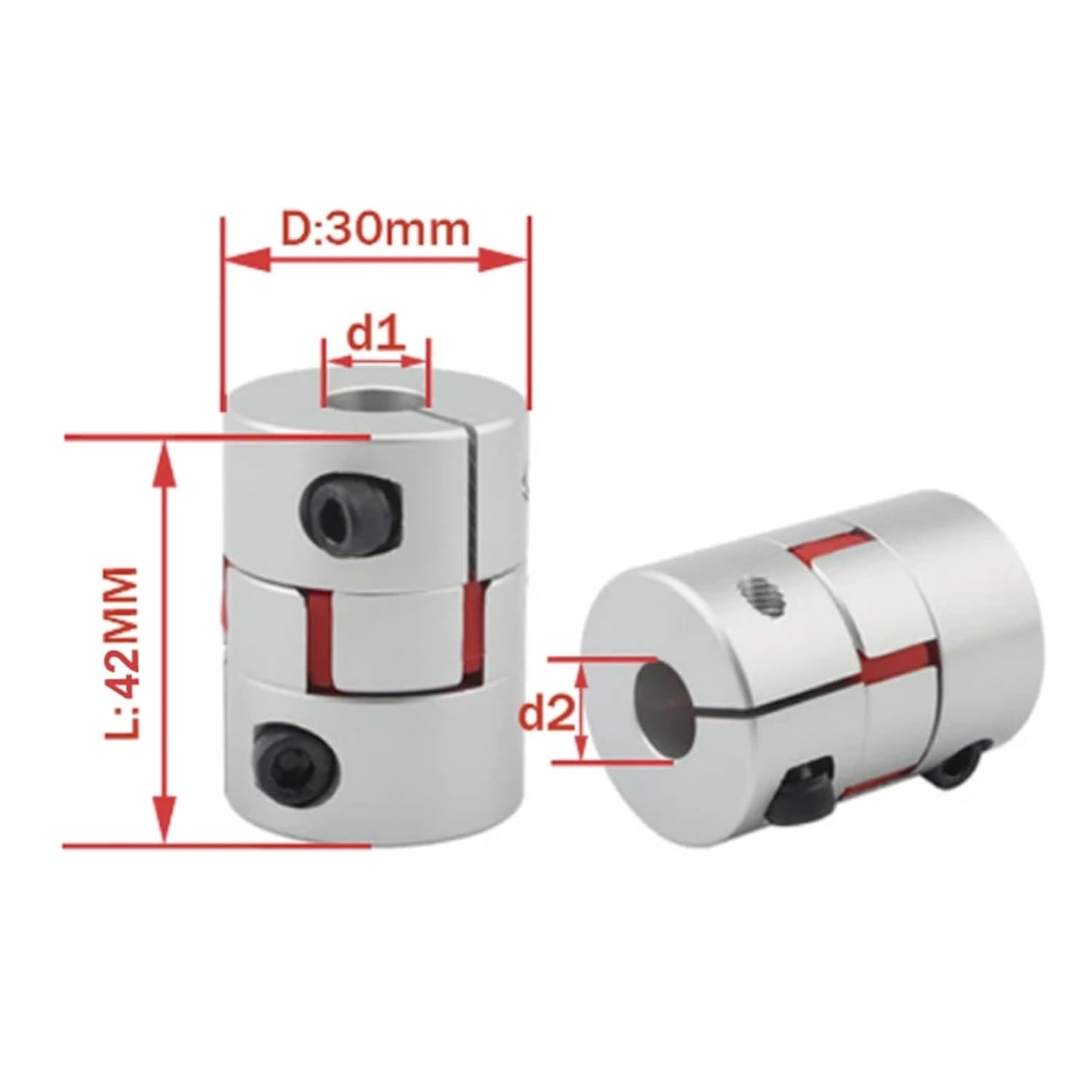 D20L25 Two-jaw Inner Size 4 to 10mm 4/5/6/6.35/7/8/9/10 Aluminum Alloy High Plum Blossom Motor Shaft Flexible Couplings(4x10)