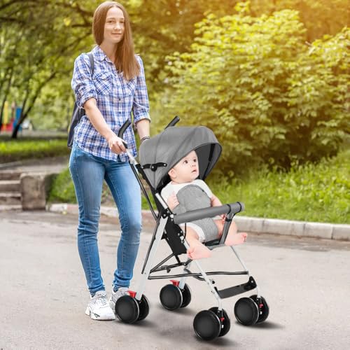 Cochecito de caña compacto,cochecito de bebé de 0 a 4 años, cochecito compacto y ligero, viaje, canopy, compacto y plegable/gris