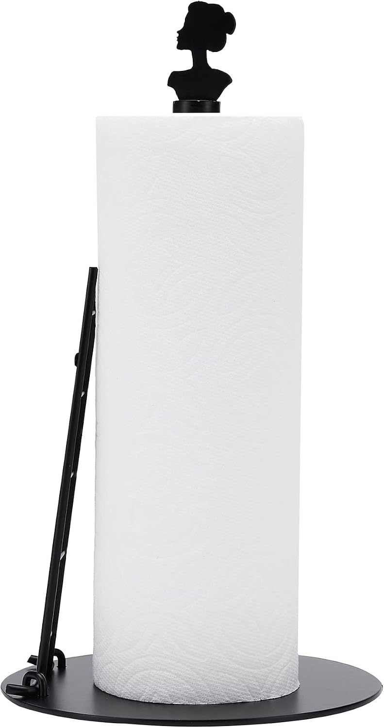 Teshub Decorative Paper Towel Holder Countertop, Weighted Freestanding Paper Roll Holders for Kitchen Counter; Easy to Tear Matte Black Paper Towel Stands, Romantic Gift; Modern Beauty Design
