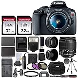 Canon EOS Rebel T7 Digital SLR Camera with EF-S 18-55mm f/3.5-5.6 is STM Lens + 64GB Memory Card + Wide Angle and Telephoto Lens + Video Tripod + Extra Battery and Charger + Remote + Slave Flash