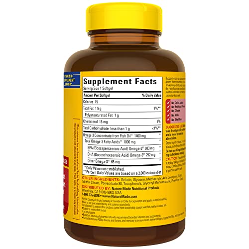 Nature Made Burp Less Ultra Omega 3 Fish Oil 1400 Mg, Fish Oil Supplements, Omega 3 Supplement For Healthy Heart, Brain And Eyes Support, One Per Day, 90 Softgels #TOP6