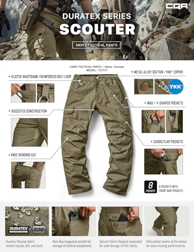 Image of CQR Men's Tactical Pants, Water Resistant Ripstop Cargo Pants, Lightweight EDC Work Hiking Pants, Outdoor Apparel