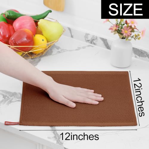 Image of Homaxy 100% Cotton Waffle Weave Kitchen Dish Cloths 6-Pack, Caramel | 12 x 12 Inches, Ultra Soft Absorbent Dish Towels, Quick Drying Dish Rags with Hanging Loop