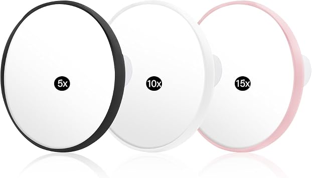 Magnifying Mirror 3 Pcs 5x 10x 15x Small Magnifying Mirror with 2 Suction Cup - Compact Travel Friendly for Precision Eyebrow Plucking & Blemish Removal