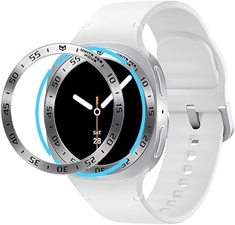 Methray Compatible With Samsung Galaxy Watch 8 44mm Bezel Ring Anti Scratch Stainless Steel Adhesive Protection Cover -Silver