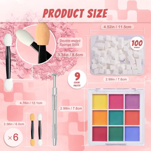 Image of 9 Colors Nail Pigment Powder Palette Set, Pigment Powder for Nails and Nail Art Sponges with Grabbing Pen, Pigmentos para Unas, B