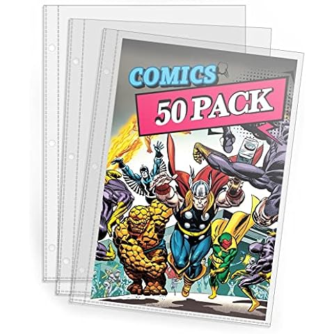 Binder Sleeves for Comic Books, 50 Pack Comic Book Protector Sleeves Acid-Free, 3-Hole Punched for Comic Book Storage and Collection Cover