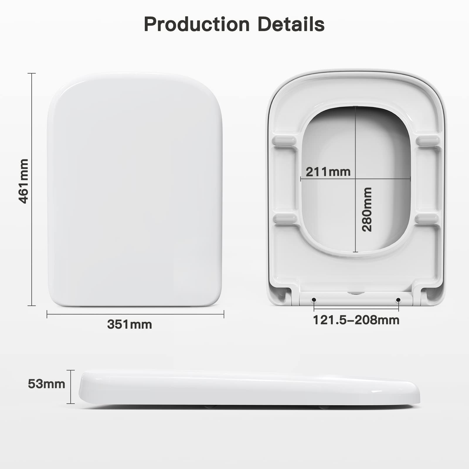 Pipishell Square Toilet Seat, Soft Close Toilet Seat White with Quick