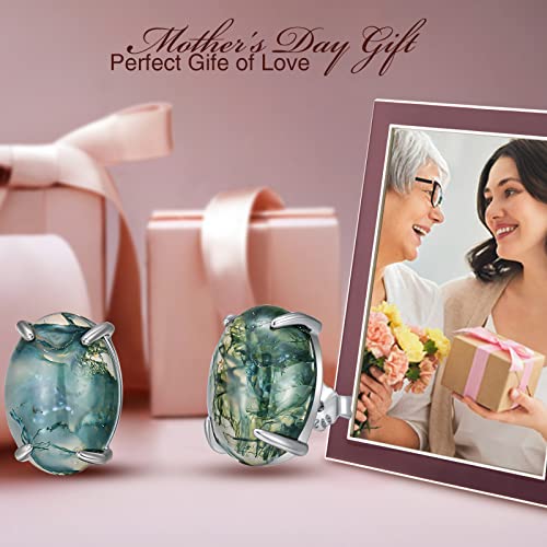 Jkr Green Jade Stud Earrings Sterling Silver Oval Stud Earrings Birthday Mother's Day Gifts For Women Girls Her Wife Mom Daughter #TOP2