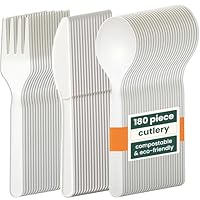 HAAGO 180-Piece Small Cutlery Set, White (15cm) – Eco-Friendly, Biodegradable & Compostable – Reusable, Heavy-Duty, 100% Natural Utensils for Hot & Cold Food - 60 Knives, 60 Forks, 60 Spoons