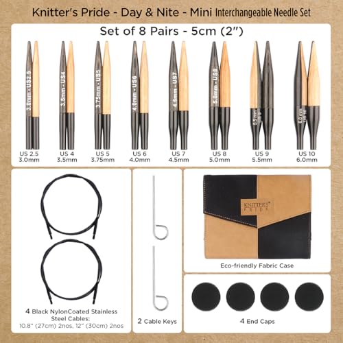 Image of Knitter's Pride Day & Nite Midi Interchangeable Needle Set 4 inch inch (10cm) - 7 US Sizes (2.5 to 8)
