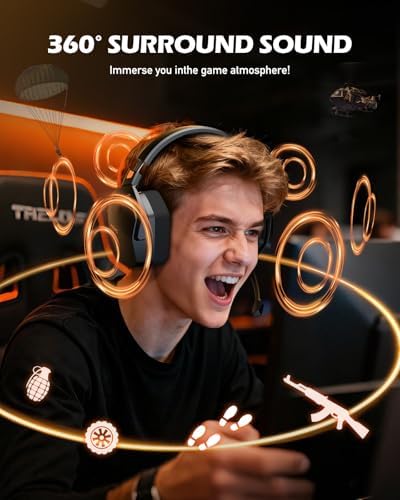 NUBWO Wireless Gaming Headset with Mic for Ps5 Ps4 PC, Zero Interference, 100-Hour Battery All-Day Play, 23ms Sync​ for Fortnite & Call of Duty/FPS Gamers, Triple Mode All Devices Compatible - Orange - 5