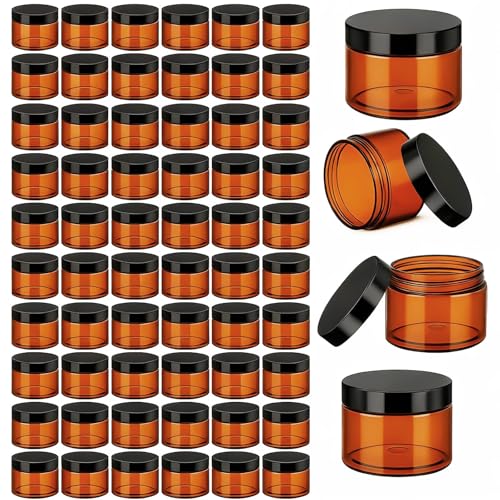 Patelai 60 Pcs Plastic Jars with Lids, Amber, 8oz