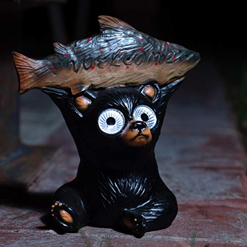 Blazin BB-SOL-BEAR Patio Animals | Welcome Bear And Trout Solar Eyes | Animal Yard Decorations | Yard, Pond, Pool Or Deck Decor | Weather Resistant Patio Gift thumb #2
